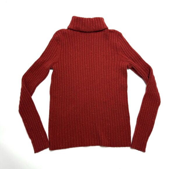 Garnet Hill Red Ribbed Turtleneck Sweater Womens S 100% Merino Wool Confetti - Picture 1 of 9